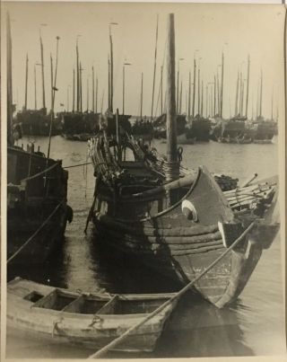 Large Vintage Photograph - Boats In Tsingtao Harbour,  China