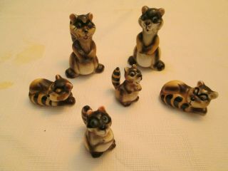 Set Six (6) Bone China Raccoon Figurines