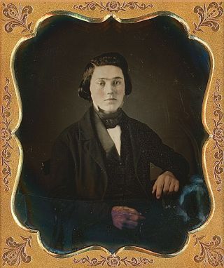 Teenage Boy With Unibrow,  Long Hair Tinted Face 1/6 Plate Daguerreotype E792