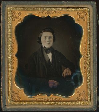 Teenage Boy With Unibrow,  Long Hair Tinted Face 1/6 Plate Daguerreotype E792 2