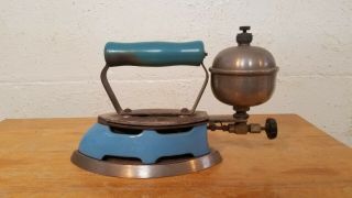 Vintage Coleman Instant Lite Model 4a Blue Enamel Gas Sad Iron