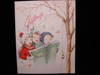 Vintage " Young Man Trio Of Carols " Christmas Greeting Card