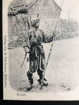 1900 - 01 China Boxer Rebellion Rebel Holding Bow Arrows Spear Postcard 义和拳