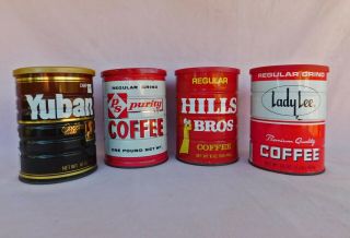 1 Lb Tall Coffee Cans,  Hills Brothers,  Ps Purity Stores,  Lady Lee,  Yuban Coffee