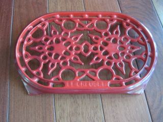 Le Creuset Red Enamel Cast Iron Oval Trivet Pot Stand France 10.  5in X 6.  75in