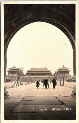 Peking China Rppc Postcard Imperial Gateway People Shangh Stamp Cancel 3a2