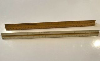 2 Vintage Drafting Triangle Wooden Rulers K& E Co Star Quality 8893 8891w (1619)