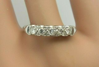 Vintage 14k White Gold And 5 Diamond Wedding Band Ring 0.  25 Ct
