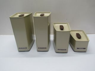 Set Of 4 Lincoln Beauty Ware Almond Metal Kitchen Canisters With Box