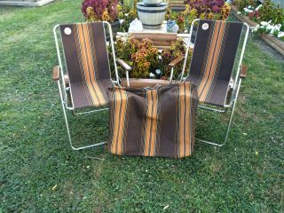 2 Vintage Brown Zip Dee Rv Camping Lawn Chair Airstream Scotty Shasta W/ Bag
