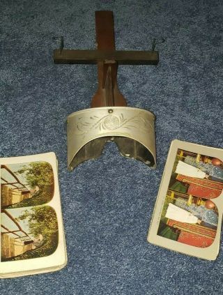 Vintage,  Hand Held,  Stereo Viewer H.  C.  Whit Co.  1895 - 1900,  With 35 Cards,