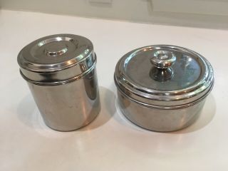 Vintage Style Stainless Steel Medical Canisters - Set Of 2 W/ Lids Cond