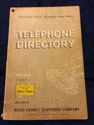 Vintage 1966 Telephone Directory Book Wisconsin Rapids Nekoosa Port Edwards Wis
