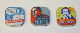 President Obama Set Of 3 Different Breath Mints In Illustrated Metal Tins