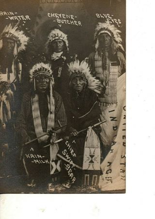 Rppc 5 American Indian Chiefs Head Dress Peace Pipes U S Agent Blanket 199