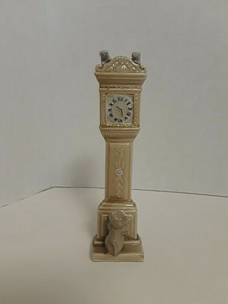 Vintage Miniature Grandfather Clock Ceramic Cat And Mice 7  Tall Corner Clock