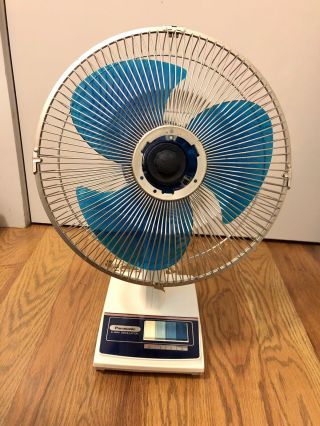 Vintage Mcm Panasonic 5 Way Oscillation Fan 12 " Blue Plastic Blades Desk Fan