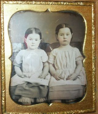 1/6th Size Daguerreotype Of Two Sisters In Half Case
