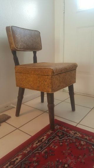 Vintage Mid Century Modern Wood Sewing Chair Seat Stool W/ Storage Retro Atomic
