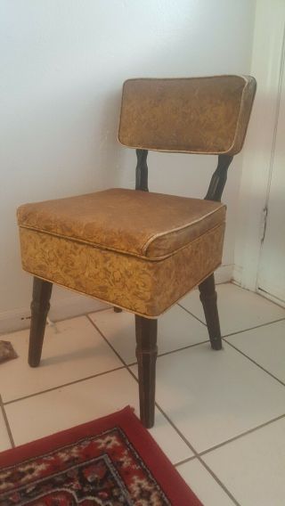 Vintage Mid Century Modern Wood Sewing Chair Seat Stool w/ Storage Retro Atomic 2