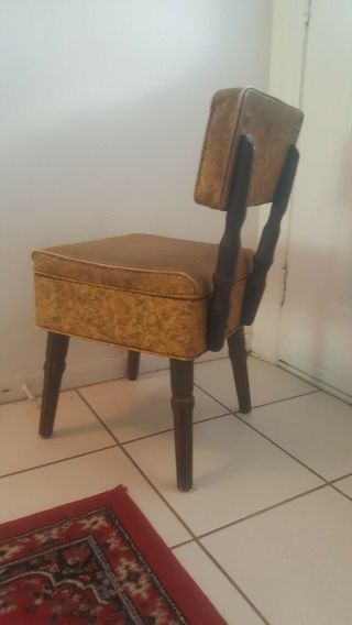 Vintage Mid Century Modern Wood Sewing Chair Seat Stool w/ Storage Retro Atomic 3