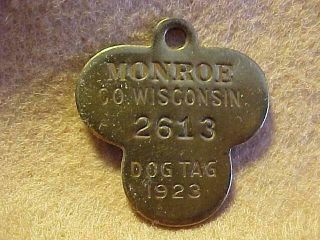 1923 State Of Wisconsin - Monroe County Issued Brass,  Dog Tag Tax License
