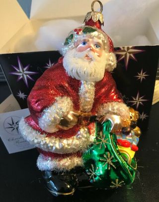 Christopher Radko Large 6” Glass Christmas Ornament Santa With Toys W/tags 2007