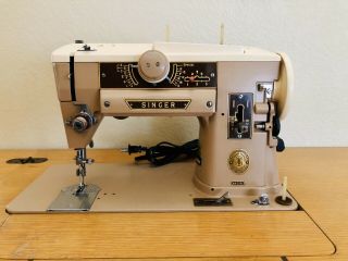 Vintage Singer 401a Slant - O - Matic Sewing Machine,  Accessories & Cabinet