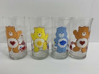(4) Pizza Hut Care Bears 1983 Vintage Glasses Grumpy Tender Funshine Set