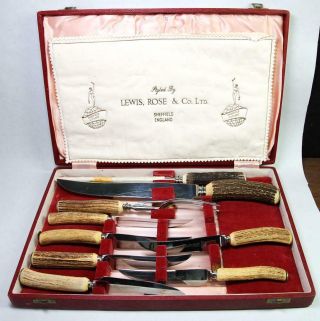 Lewis Rose Real Stag Horn Cutlery Set Steak Knives Fork Carving Knife Sheffield