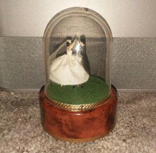 Vtg.  Swiss Reuge Dome Music Box Dancing Bride & Groom Plays The Wedding March