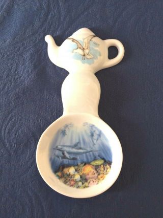 Dolphins Handmade Ceramic - Porcelain Tea Bag Spoon Rest Caddy Ocean Sealife