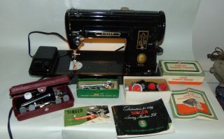 Rare Vintage C1955 Singer Sewing Machine 301a Case & Access