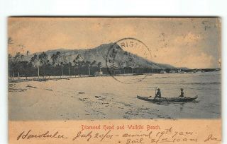 Hawaii Private Mailing Postcard 1901 Waikiki Beach W Diamond Head Udb Red Letter