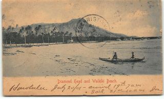 Hawaii Private Mailing Postcard 1901 Waikiki Beach w Diamond Head UDB Red Letter 2