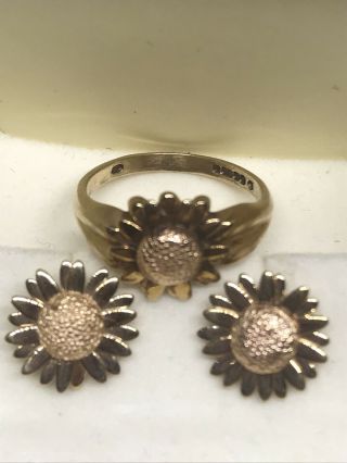 Vintage Welsh Gold Ring & Earring Set