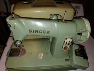 Singer 185k Sewing Machine Steel Heavy Duty Leather Denim W/case & Pedal Green