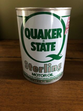 Vintage 1 Quart Quaker State Sterling Motor Oil Can Full Metal