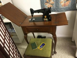 1949 Singer Model 201 - 2 Sewing Machine In Cabinet With Matching Stool Aj437423