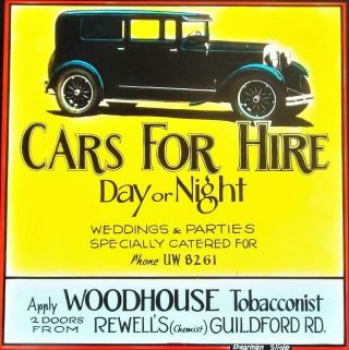 Motor Car For Hire Australia 1920s Vintage Movie Cinema Film Magic Lantern Slide