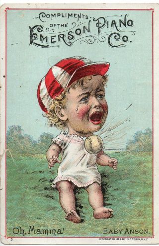 64239 Victorian Trade Card " Baby Anson " Baseball Emerson Piano Co Lewsiton Maine