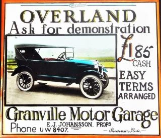 Overland Motor Car 1920s Vintage Movie Cinema Film Magic Lantern Slide