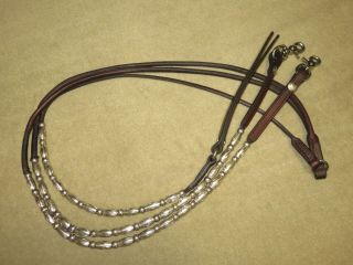 Vintage Circle Y Rolled Leather 34oz Romal Romel Reins With 79 Silver Ferrules