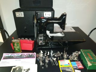 Singer 222k Featherweight Sewing Machine Arm With Attachments.  1957