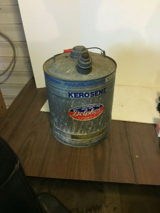 Vintage Delphos Galvanized Metal 5 Gallon Kerosene/gas/oil Can W/ Spout & Lid