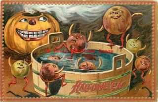 Halloween,  Tuck No 160 - 6,  Jol Watches Anthropomorphic Apples Jumping Into Bucket