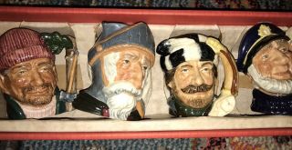 Royal Doulton Set Of 4 Toby Jugs/mugs Don Quixote,  Old Salt,  The Trapper,