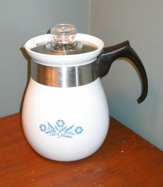 Vintage Corning Ware P - 166 Stovetop Percolator 6 Cup Coffee Pot Cornflower Blue