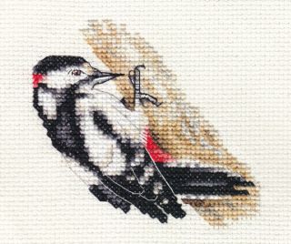 Great Spotted Woodpecker Bird,  Full Cross Stitch Kit,  All Materials Fido Studio