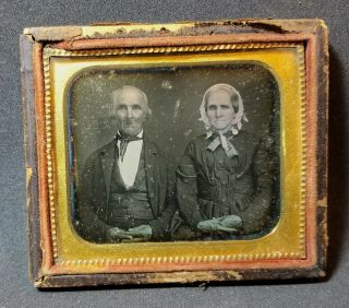 Funny Looking Elderly Couple,  1/6th Plate Daguerreotype Photo,  Old Man,  Woman